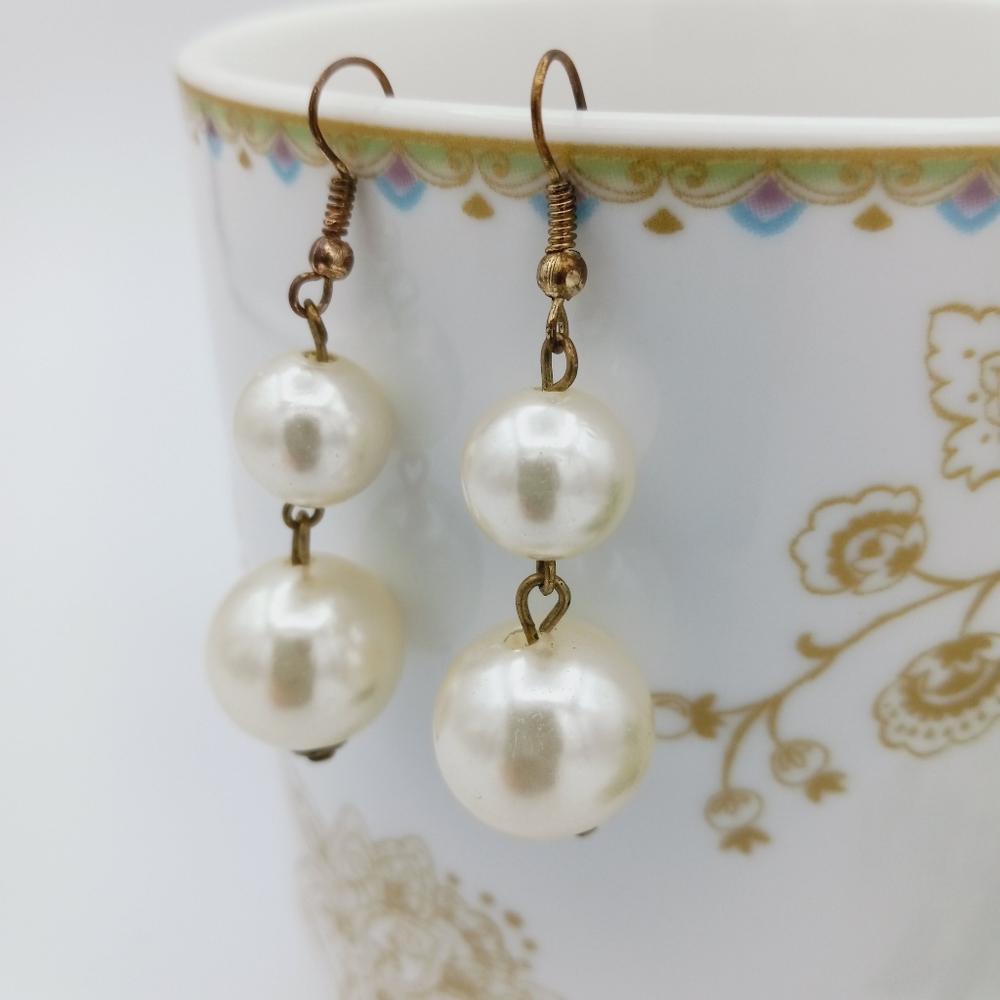 Faux Pearl Earrings Ivory Pierced Ear Hook Dangle Bridal Dainty